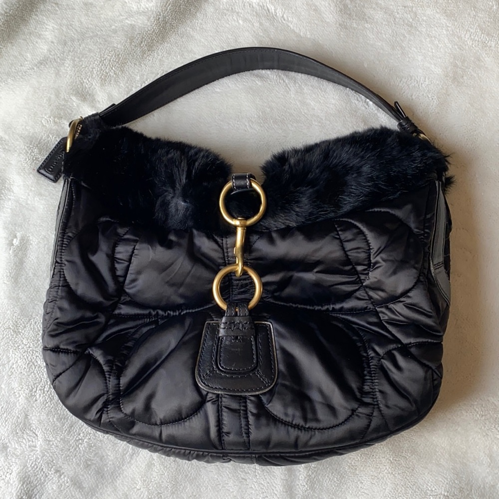 COACH Rabbit Fur Trim Purse - Black